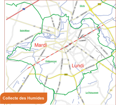 Carte de la collecte des déchets humides à Châteauroux - Agrandir l'image d'entête (fenêtre modale)