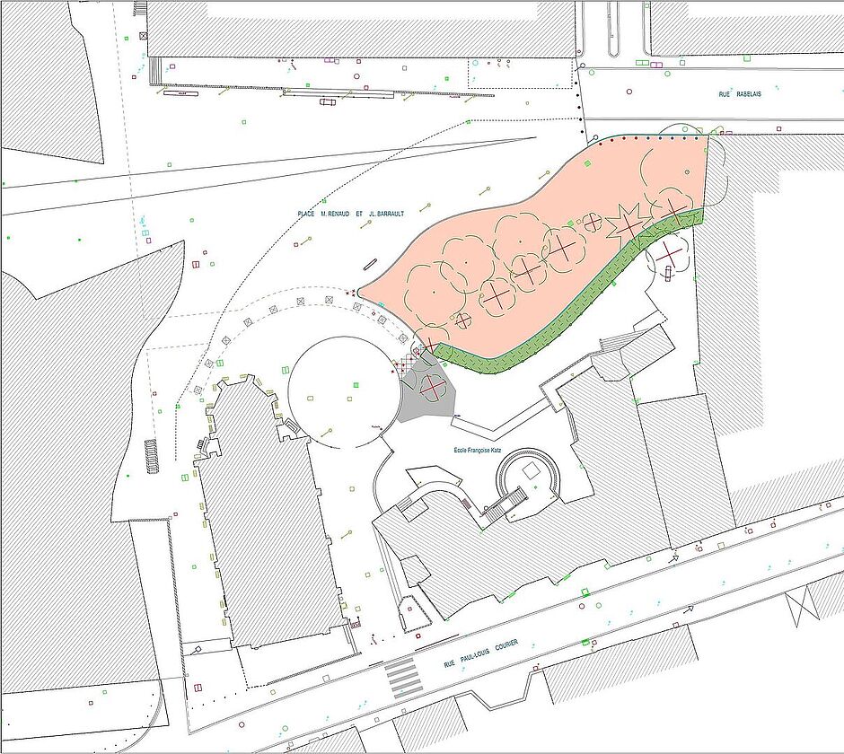 Plan de l'aménagement de la place Renaud-Barrault à Châteauroux - Agrandir l'image d'entête (fenêtre modale)