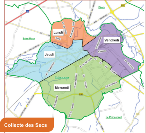 Carte de la collecte des déchets secs à Châteauroux - Agrandir l'image d'entête (fenêtre modale)