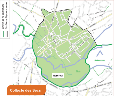 Carte de la collecte des déchets secs à Déols