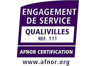 Logo "Engagement de Service Qualivilles - Réf. 111" avec la mention "AFNOR Certification" et le site www.afnor.org.