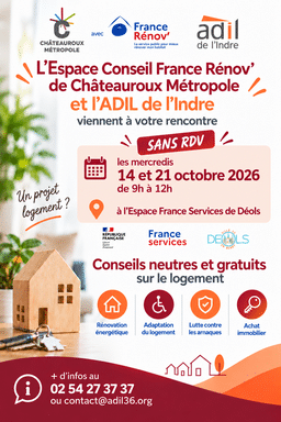 Permanence de l'Espace Conseil France Rénov' de Châteauroux Métropole et de l'ADIL